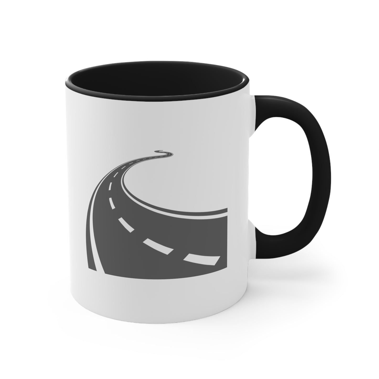 Long and Winding Road Coffee Mug - Double Sided Black Accent White Ceramic 11oz by TheGlassyLass.com