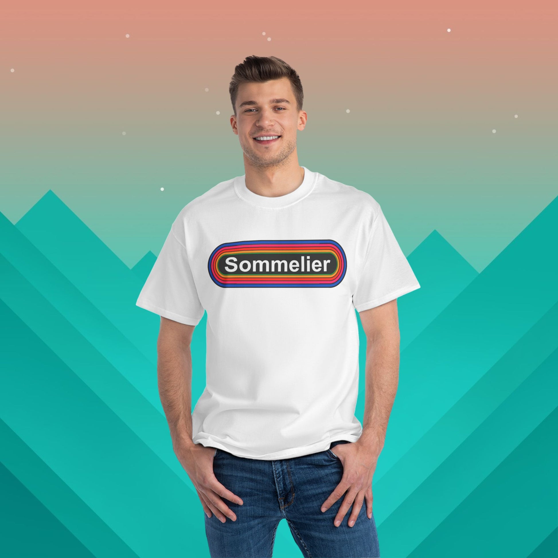 Sommelier Rainbow T-Shirt: (Hanes Beefy-T 100% Preshrunk Cotton Custom Printed by TheGlassyLass.com