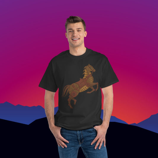 Steampunk Battle Horse T-Shirt: (Hanes Beefy-T 100% Preshrunk Cotton Custom Printed by TheGlassyLass.com