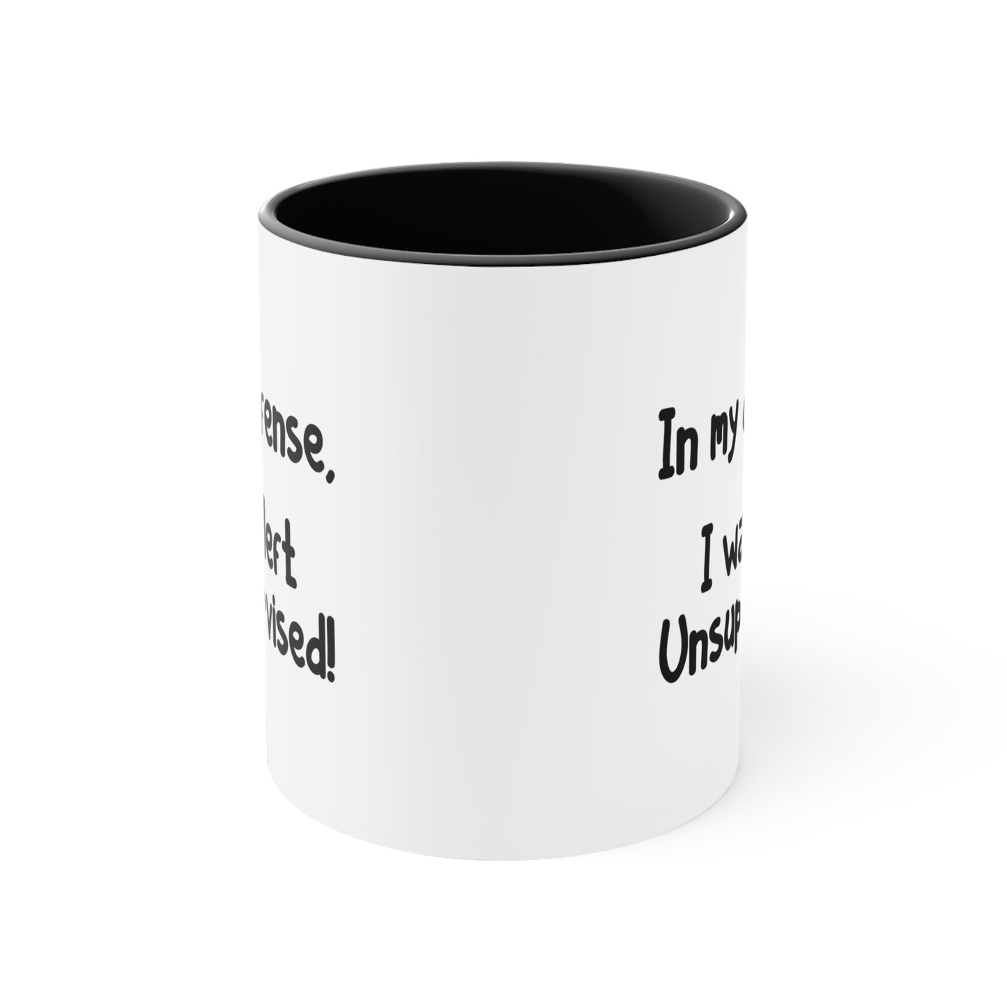 In My Defense - Double Sided Black Accent White Ceramic Coffee Mug 11oz by TheGlassyLass.com