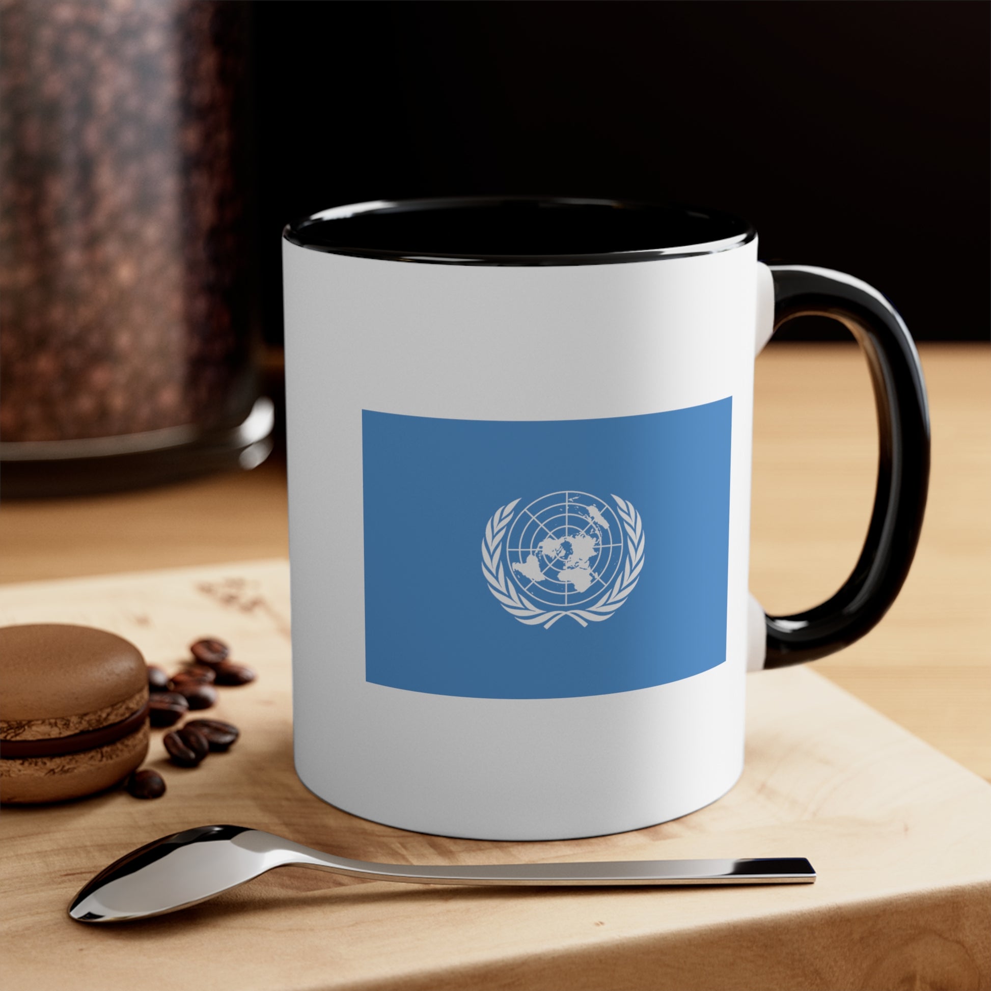 United Nations Coffee Mug - Double Sided Black Accent White Ceramic 11oz by TheGlassyLass.com