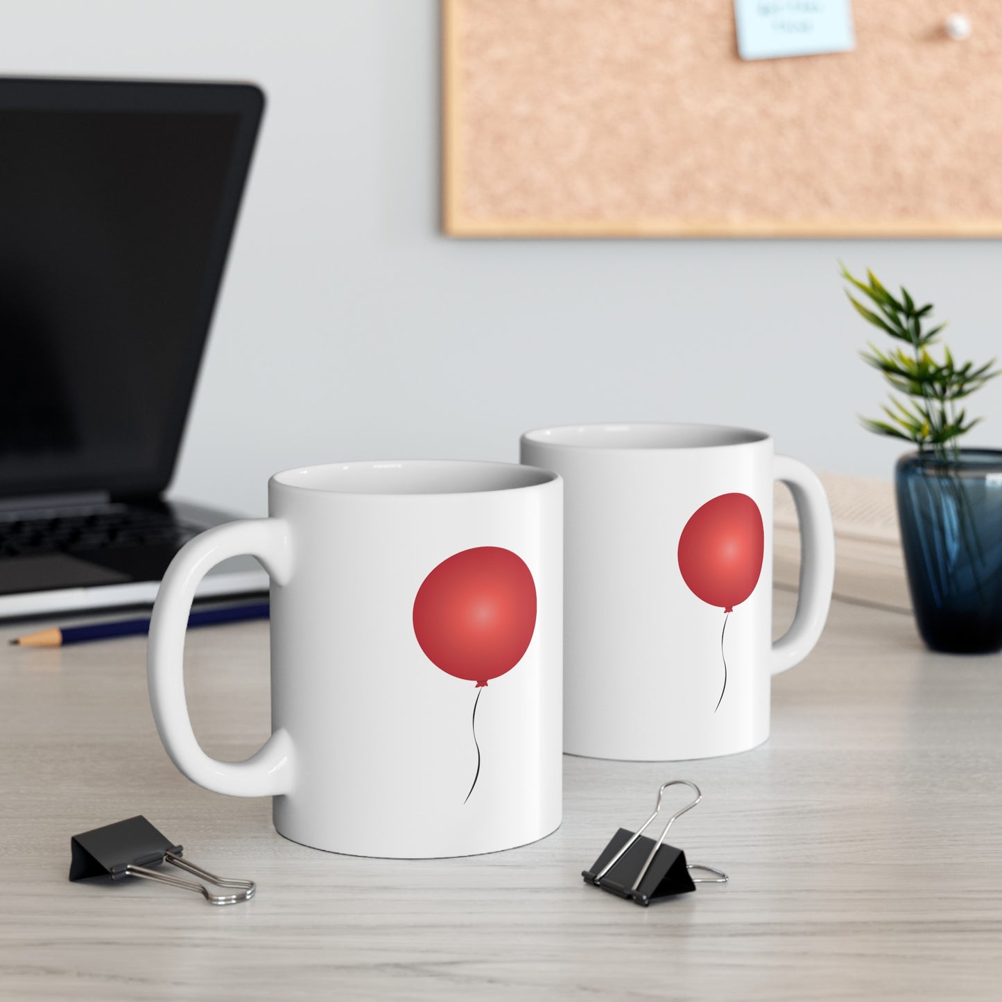 Red Balloon Coffee Mug - Double Sided White Ceramic 11oz by TheGlassyLass.com