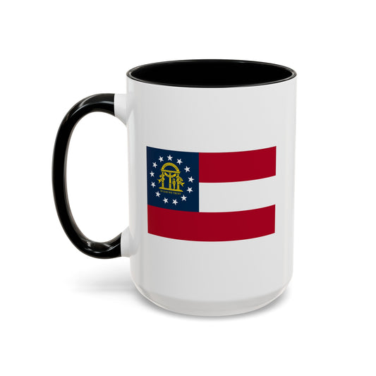 Georgia State Flag - Double Sided Black Accent White Ceramic Coffee Mug 15oz by TheGlassyLass.com