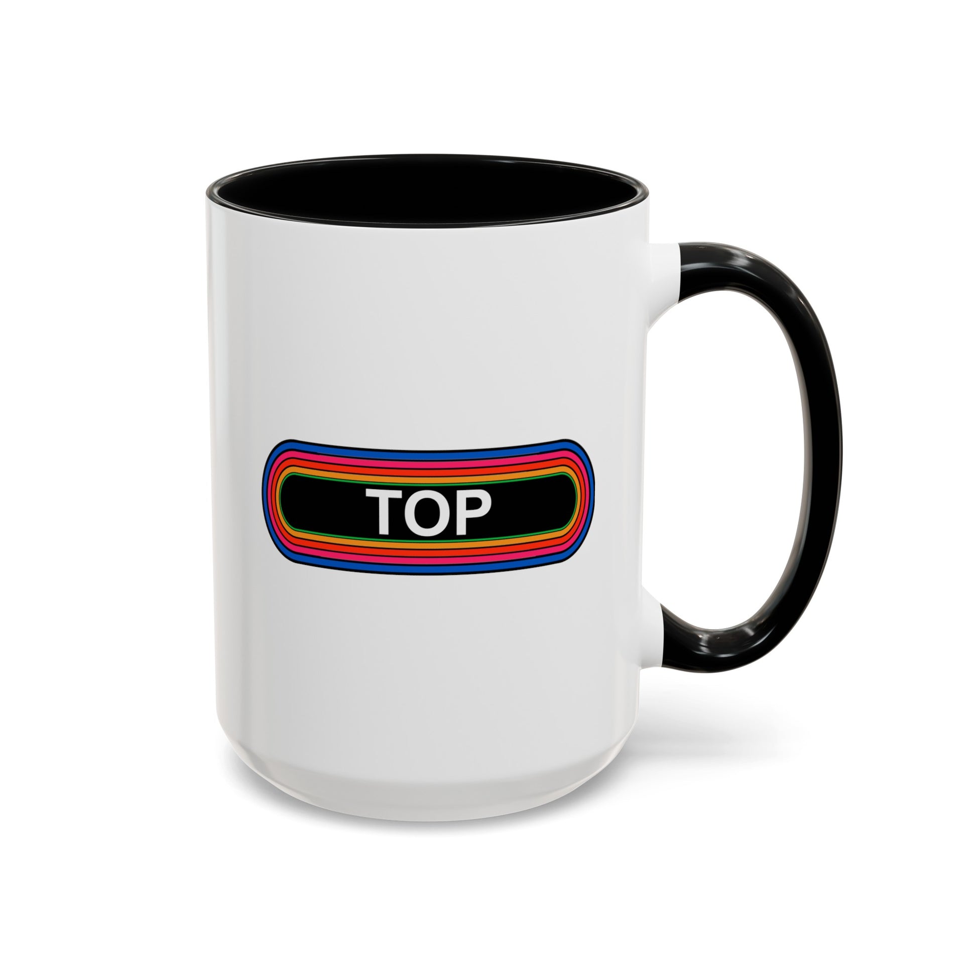 Rainbow TOP Pronouns Coffee Mug - Double Sided Black Accent Ceramic 15oz - by TheGlassyLass.com