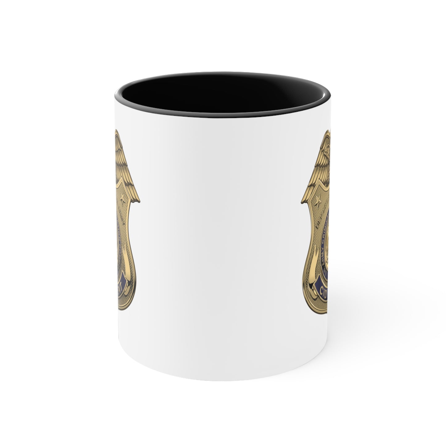 Army CID Agent Badge Coffee Mug - Double Sided Black Accent White Ceramic 11oz by TheGlassyLass.com
