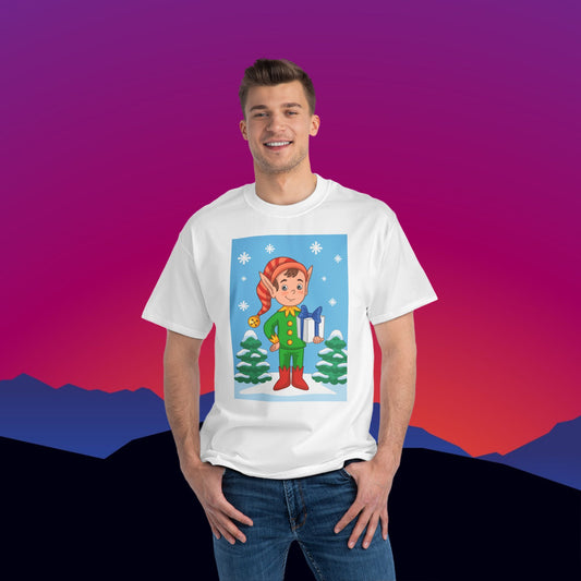 Christmas Elf T-Shirt: (Hanes Beefy-T 100% Preshrunk Cotton Custom Printed by TheGlassyLass.com