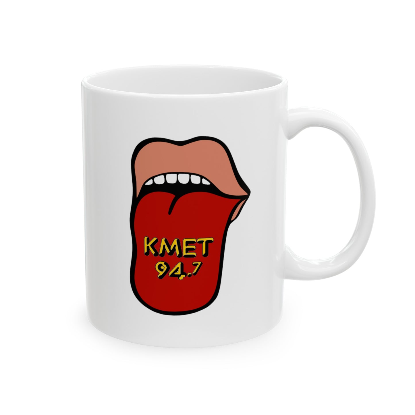 KMET Coffee Mug - Double Sided White Ceramic 11oz by TheGlassyLass.com