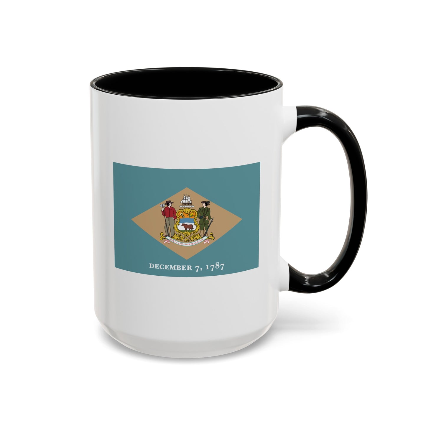 Delaware State Flag - Double Sided Black Accent White Ceramic Coffee Mug 15oz by TheGlassyLass.com