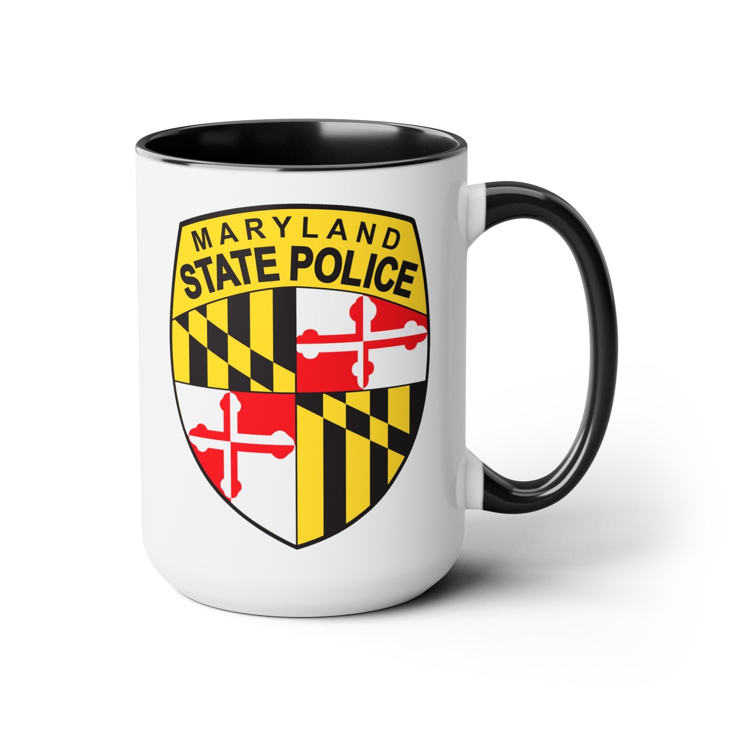 Maryland State Police Coffee Mug - Double Sided Black Accent White Ceramic 15oz by TheGlassyLass.com