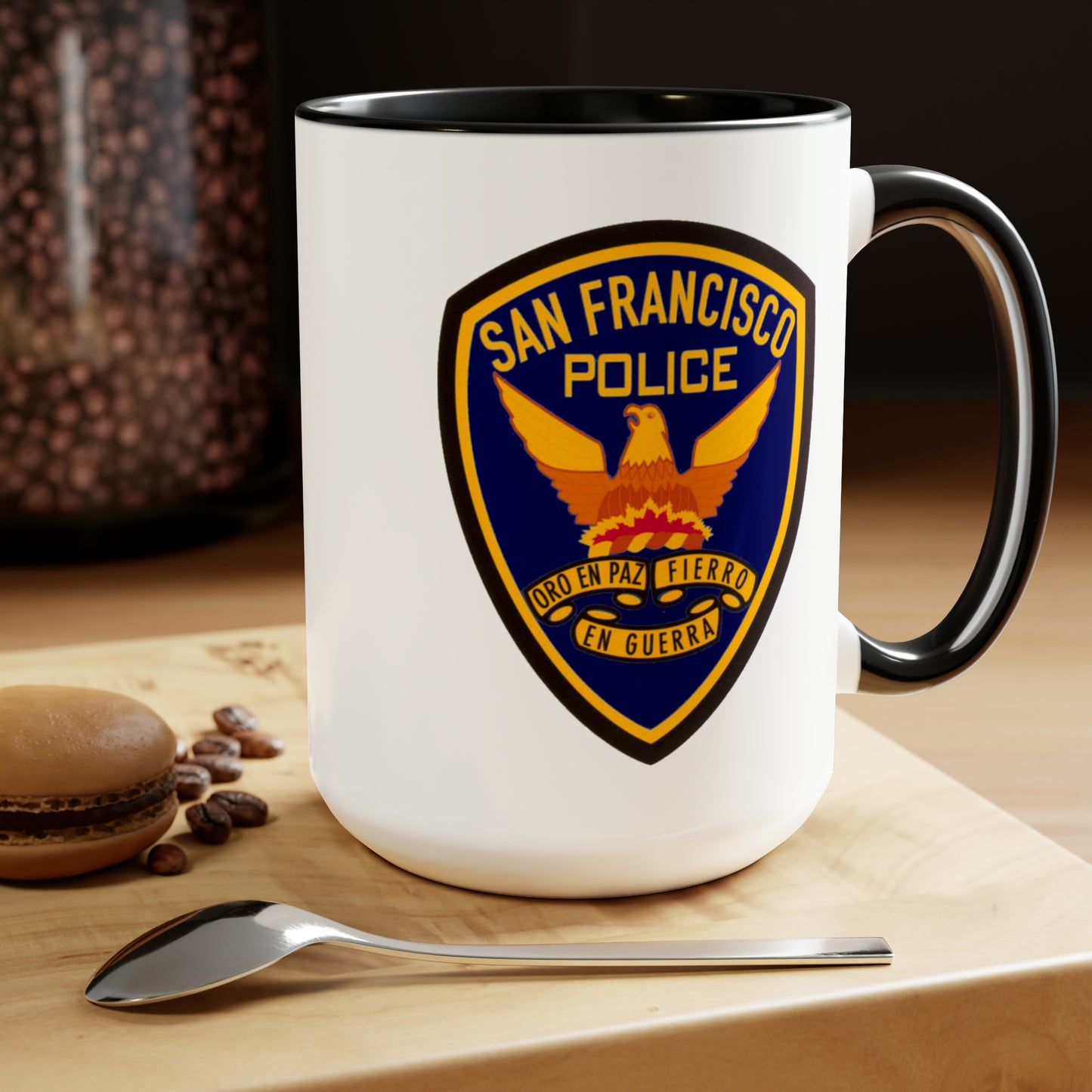 San Francisco Police Coffee Mug - Double Sided Black Accent White Ceramic 15oz by TheGlassyLass.com