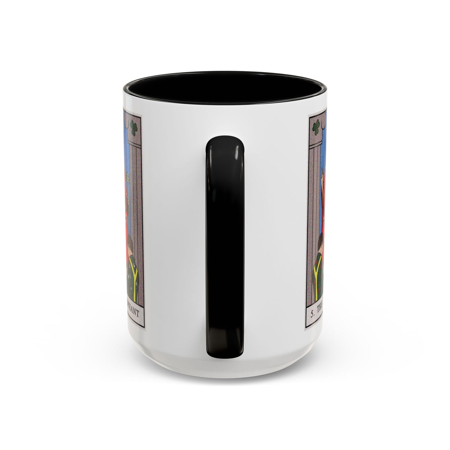 The Hierophant Tarot Card Coffee Mug - Double Sided Black Accent White Ceramic 15oz by TheGlassyLass.com