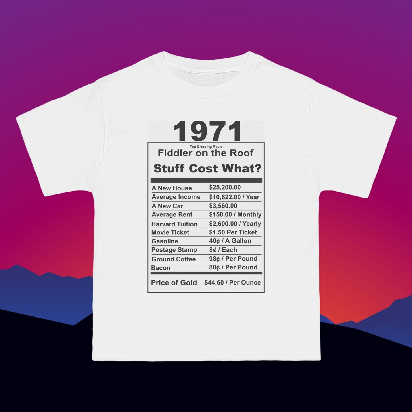 1971 Birthday T-Shirt: (Hanes Beefy-T 100% Preshrunk Cotton Custom Printed by TheGlassyLass.com