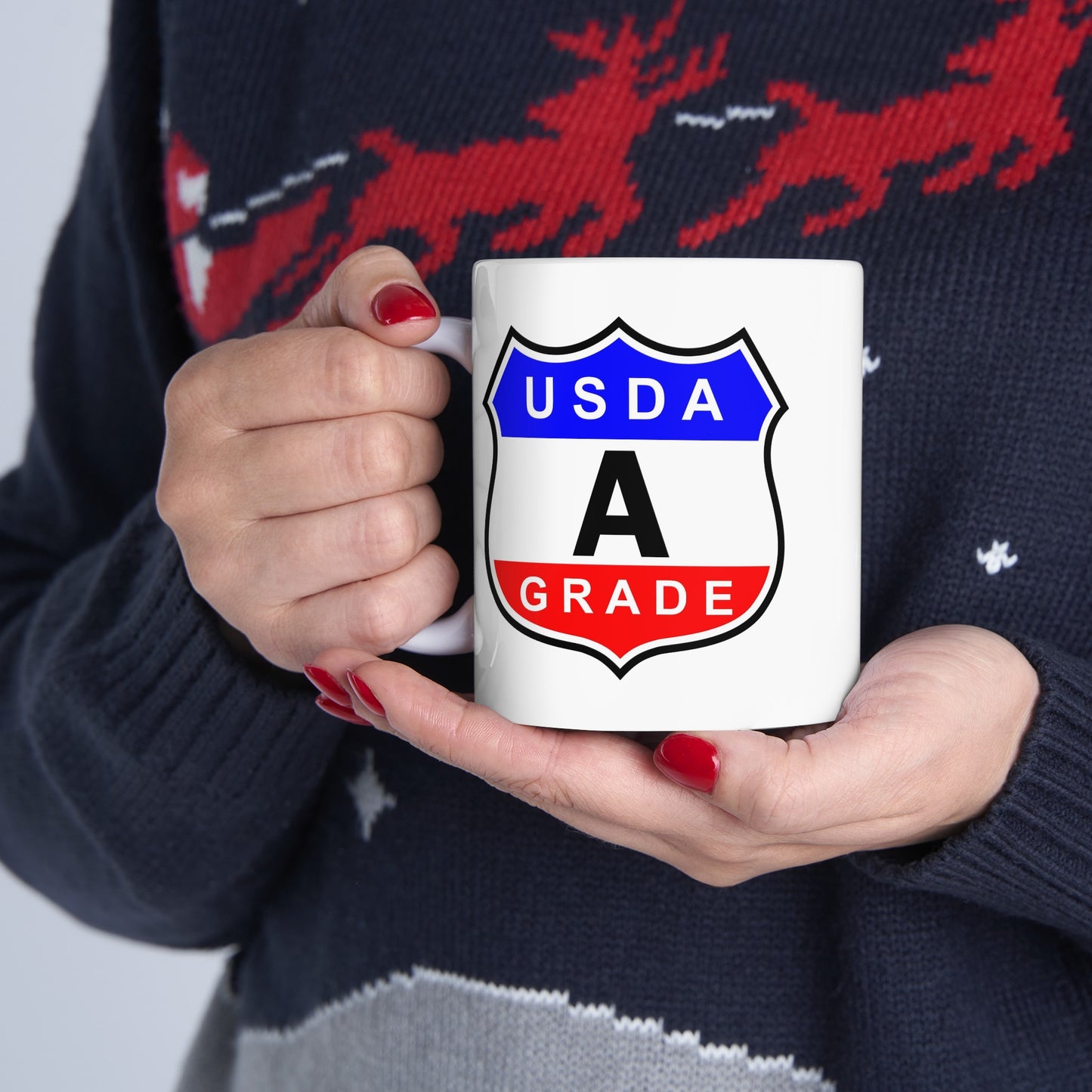 USDA Grade A Seal Coffee Mug - Double Sided White Ceramic 11oz by TheGlassyLass.com