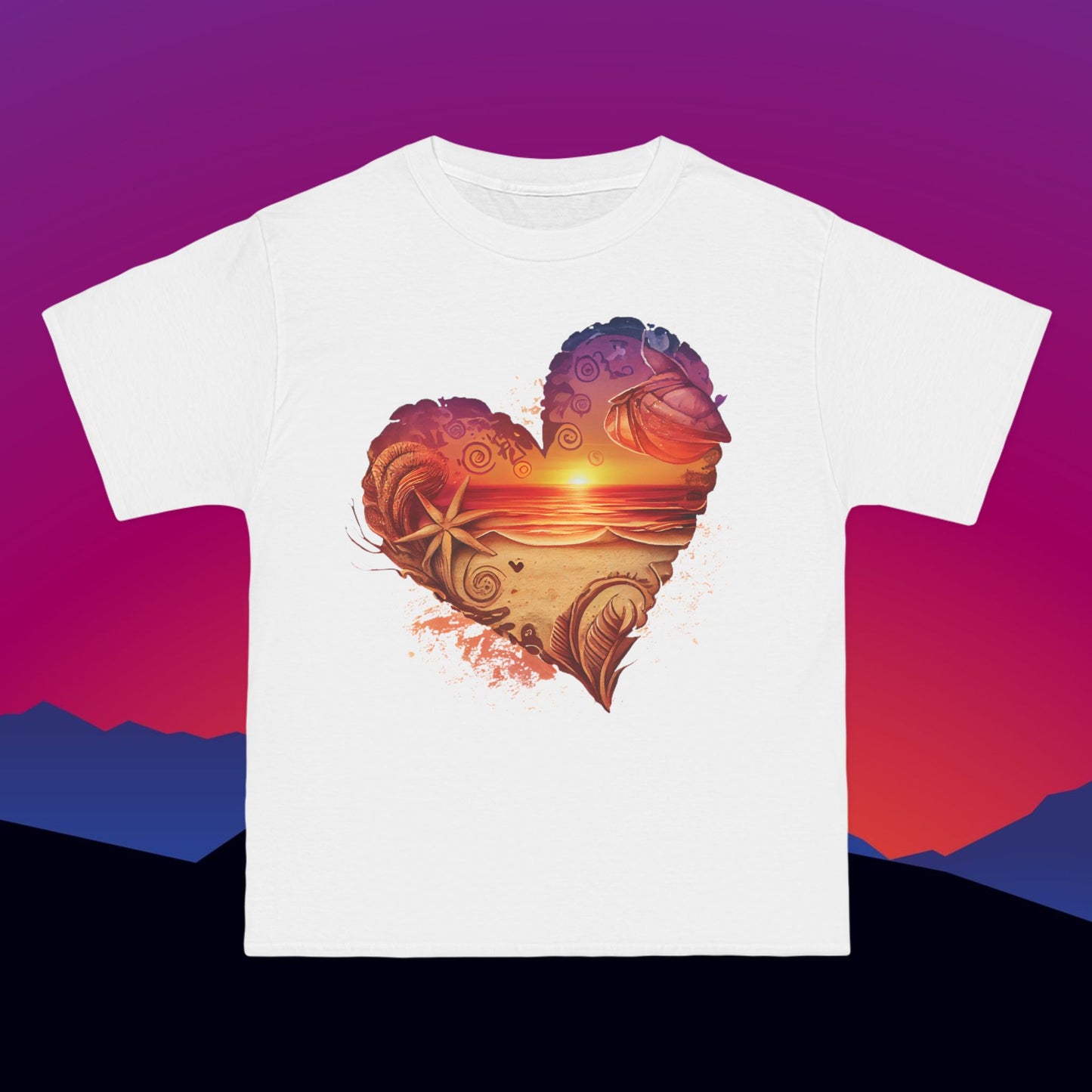 Beach Heart Travel T-Shirt: (Hanes Beefy-T 100% Preshrunk Cotton) Custom Printed by TheGlassyLass.com