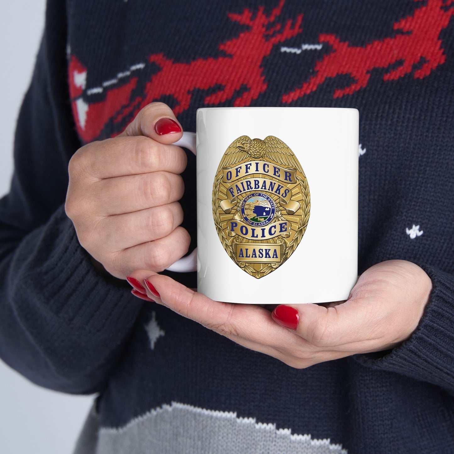 Fairbanks Police Badge Coffee Mug - Double Sided White Ceramic 11oz by TheGlassyLass.com