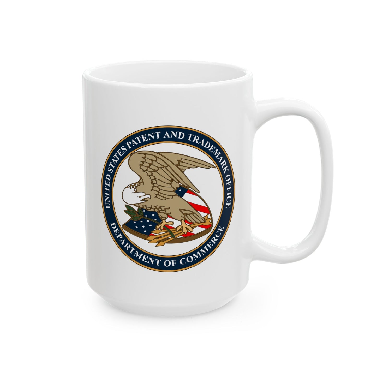 United States Patent and Trademark Office Coffee Mug - Double Sided Print, White Ceramic, 15oz by TheGlassyLass.com