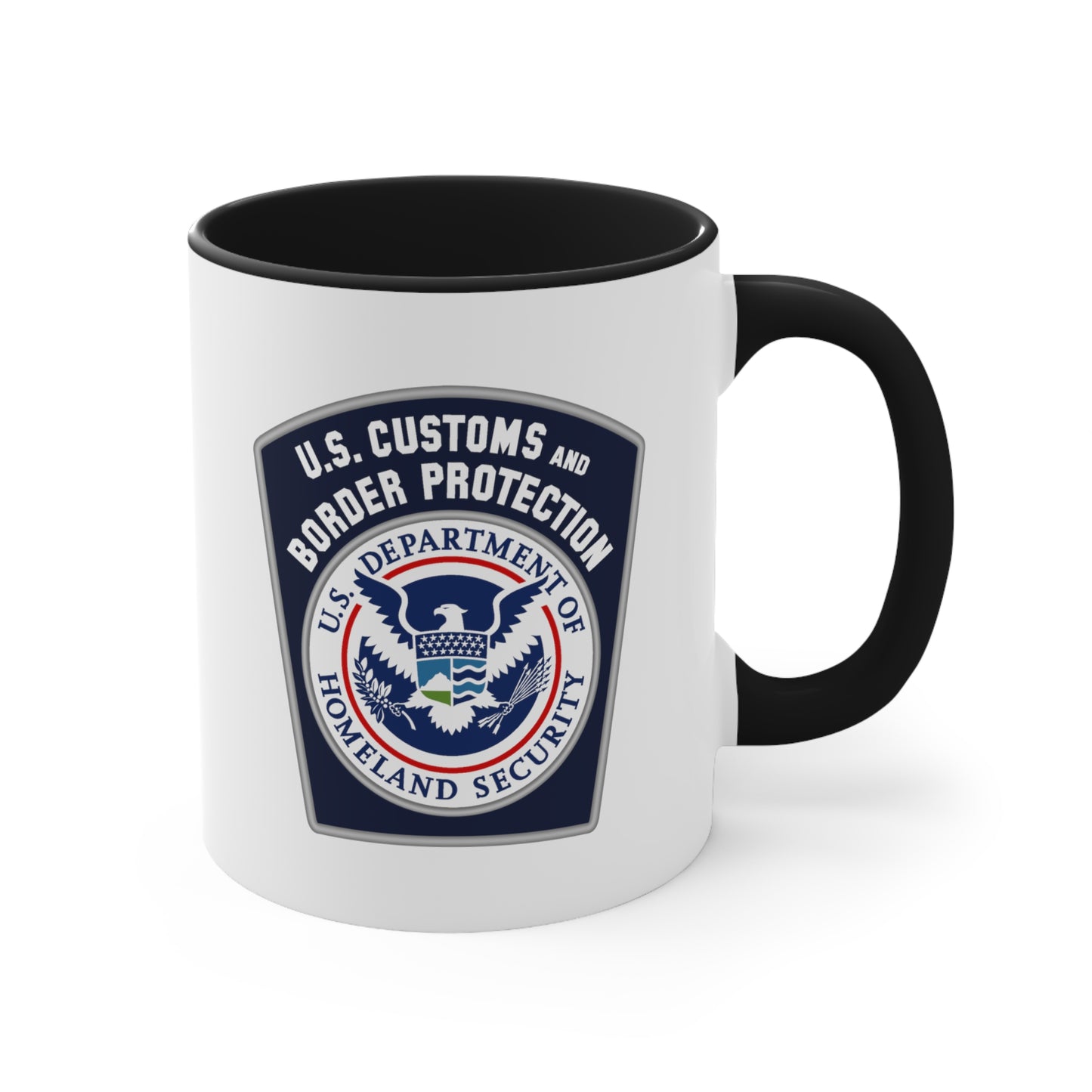 US Customs and Border Protection Coffee Mug - Double Sided Black Accent White Ceramic 11oz by TheGlassyLass