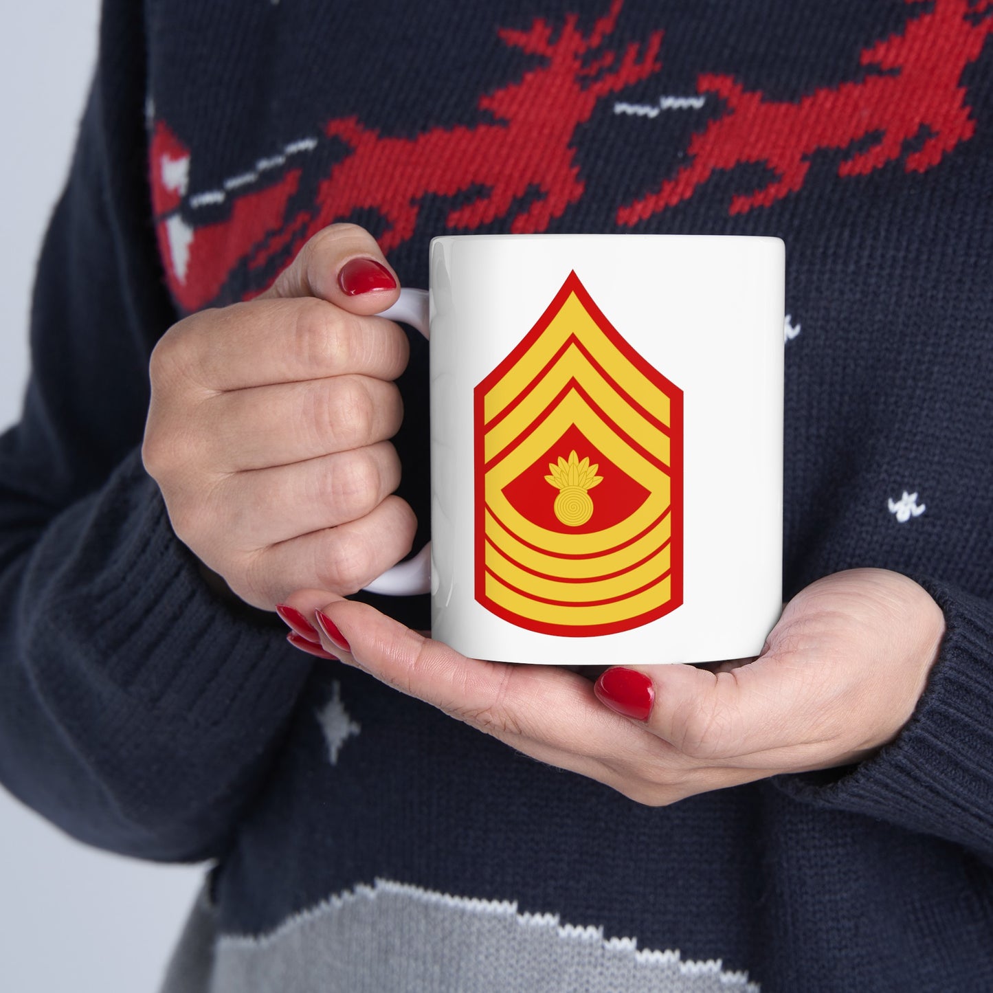 United States Marine Corps Master Gunnery Sergeant (E-9) Chevron Coffee Mug - Double Sided White Ceramic 11oz - by TheGlassyLass.com