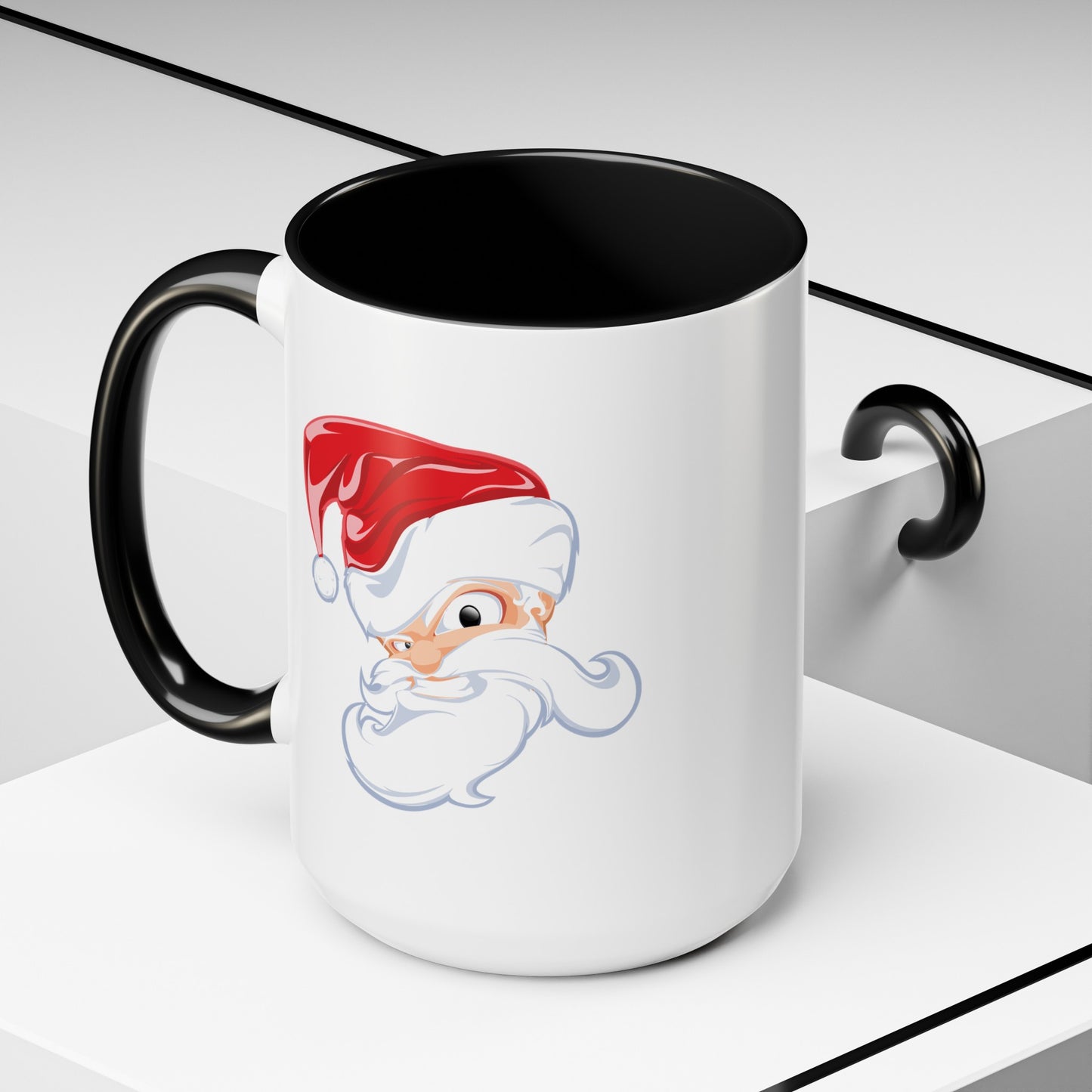 Angry Santa Christmas Coffee / Cocoa Mug - Double Sided Black Accent Ceramic 15oz - by TheGlassyLass.com