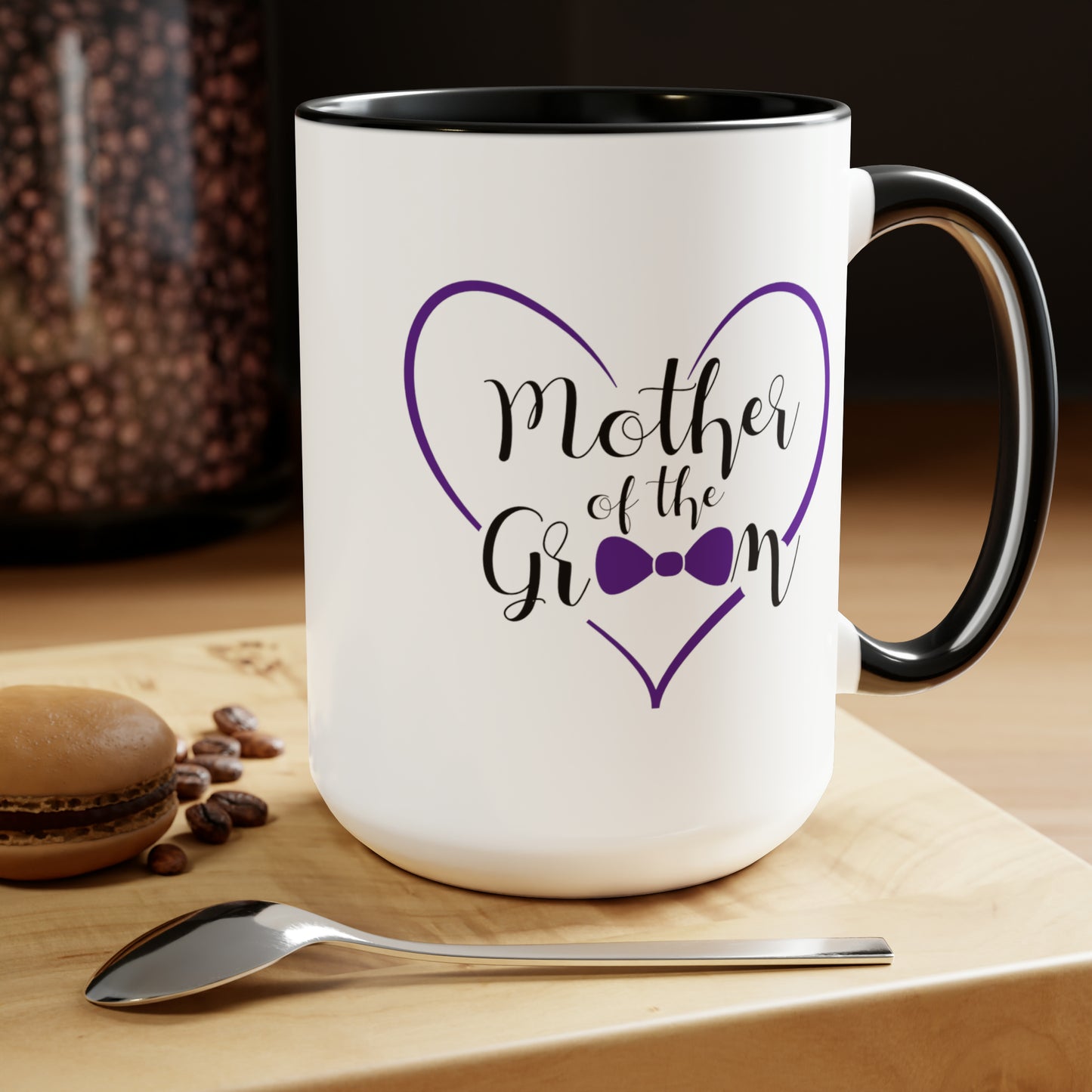 Mother of the Groom Coffee Mug - Double Sided Black Accent Ceramic 15oz by TheGlassyLass.com