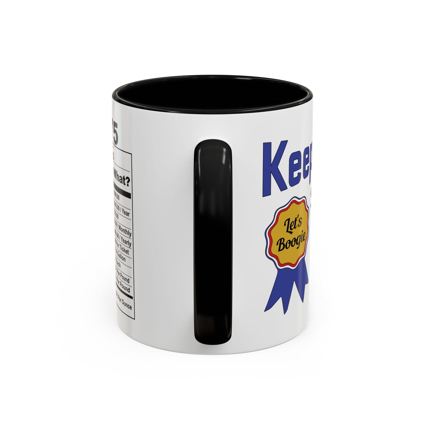 Keepin it Real Since 1975 Coffee Mug - Double Sided Print, Black Accent White Ceramic, 11oz by TheGlassyLass.com