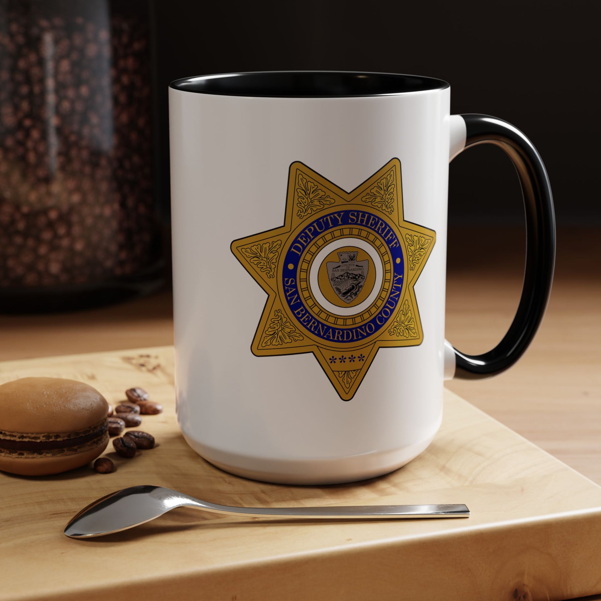 San Bernardino County Deputy Sheriff Coffee Mug - Double Sided Black Accent White Ceramic 15oz by TheGlassyLass.com