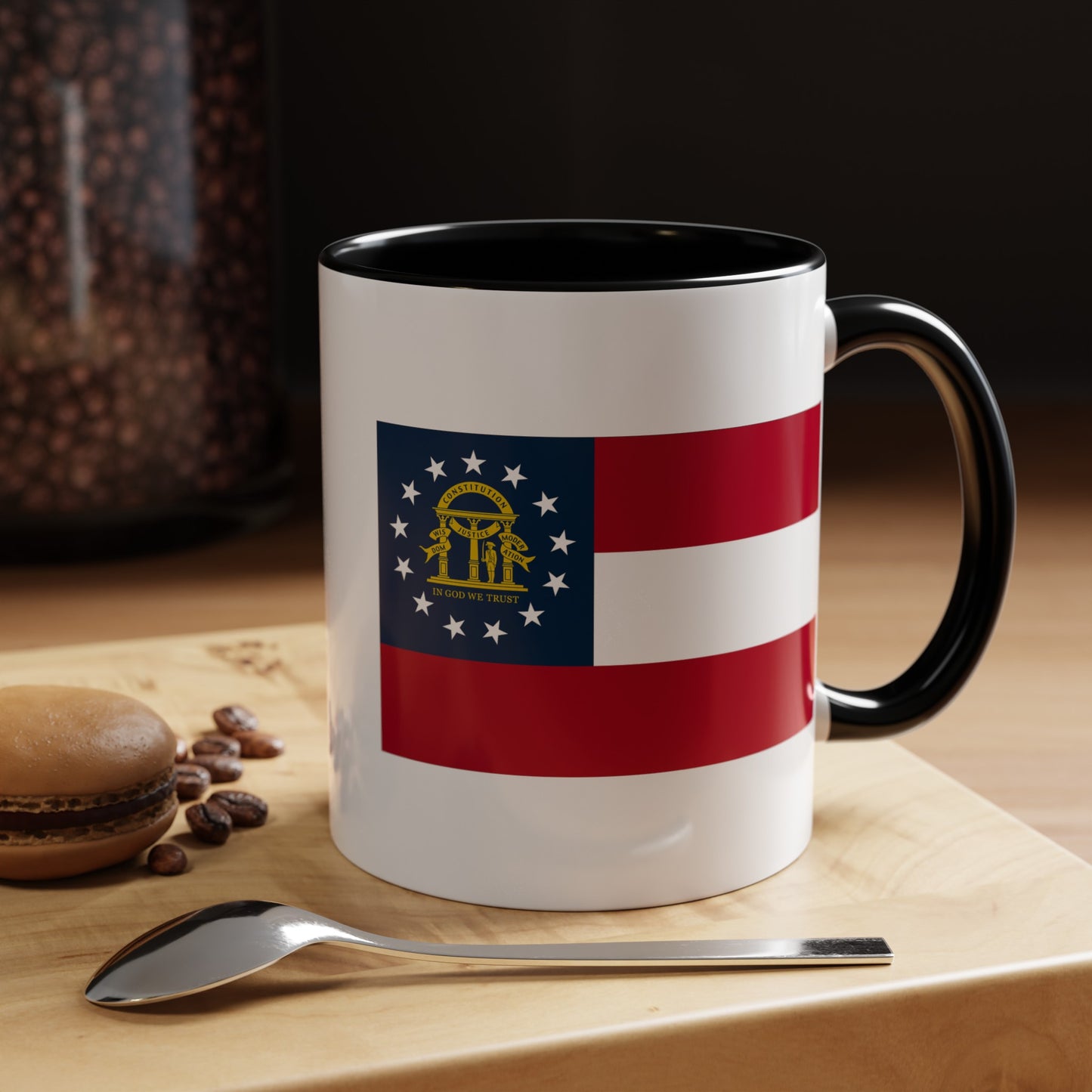 Georgia State Flag - Double Sided Black Accent White Ceramic Coffee Mug 11oz by TheGlassyLass.com