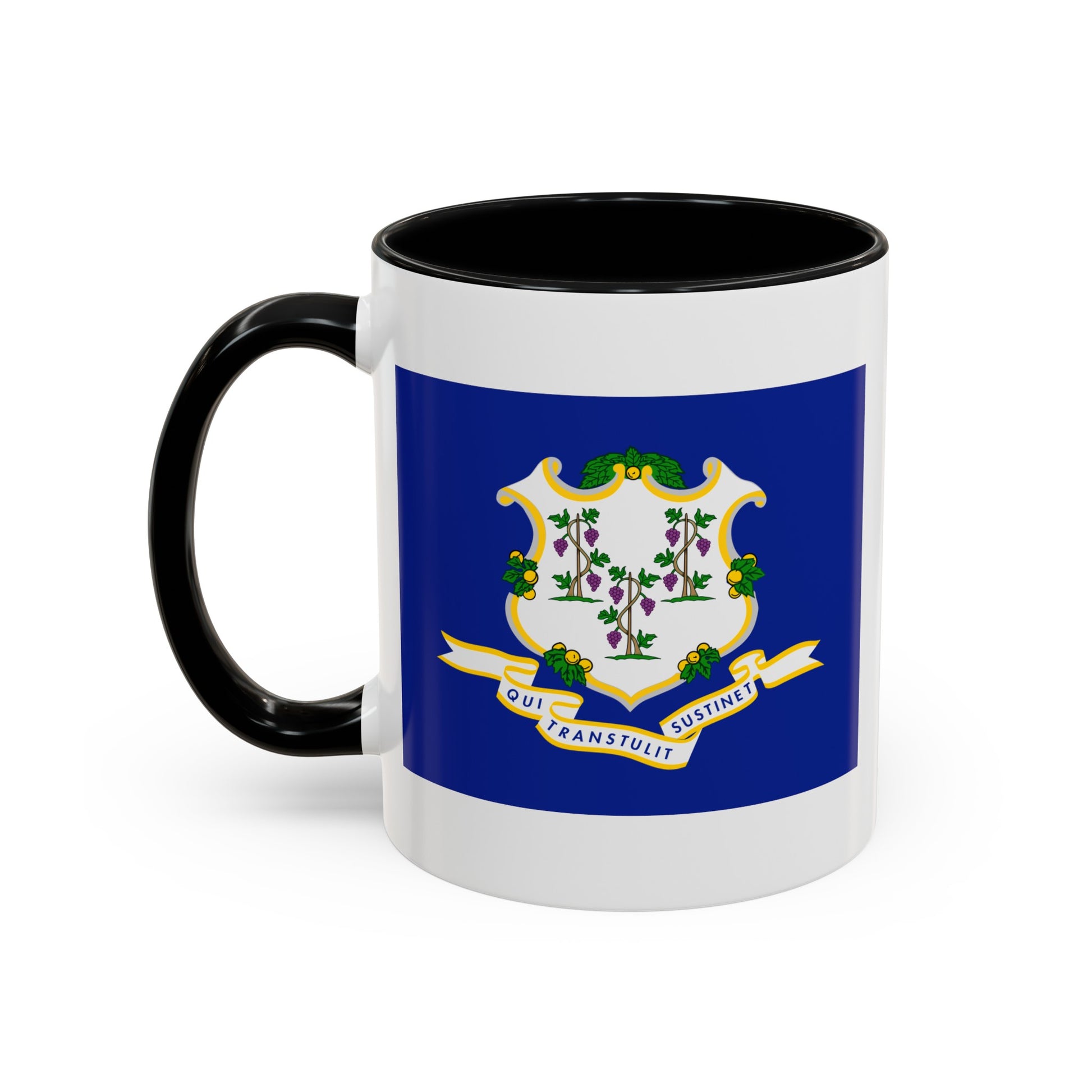 Connecticut State Flag - Double Sided Black Accent White Ceramic Coffee Mug 11oz by TheGlassyLass.com