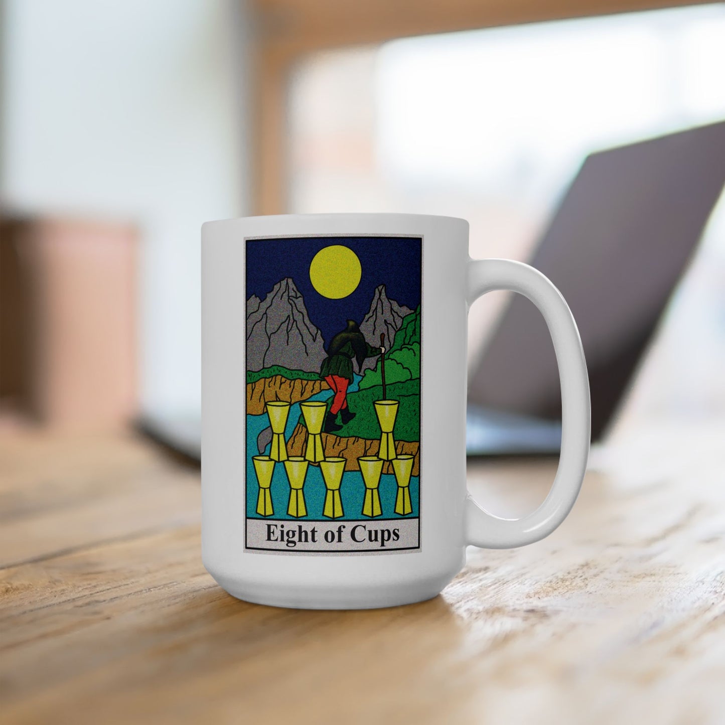 Eight of Cups Tarot Card Coffee Mug - Double Sided White Ceramic 15oz by TheGlassyLass.com