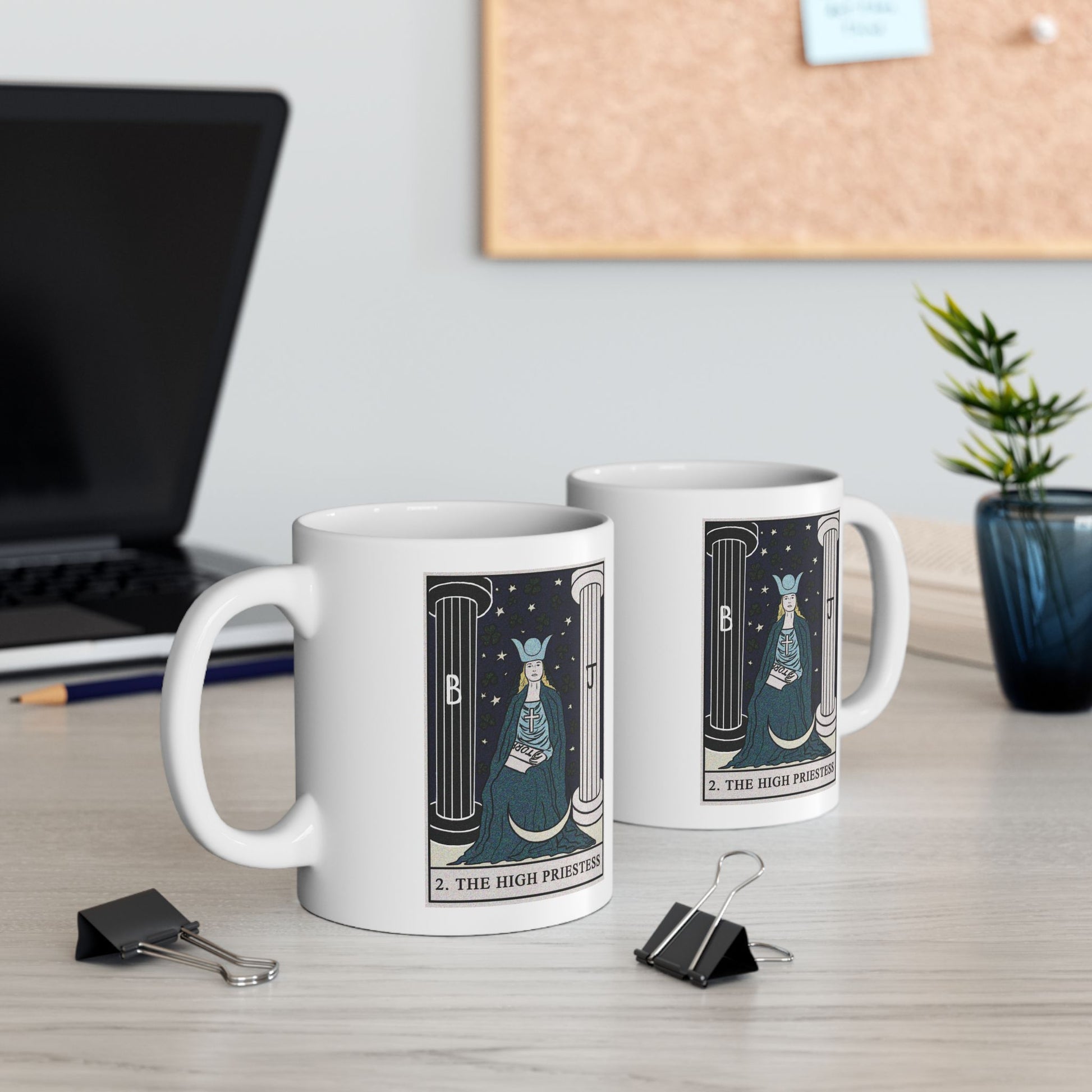 The High Priestess Tarot Card Coffee Mug - Double Sided Print, White Ceramic, 11oz by TheGlassyLass.com