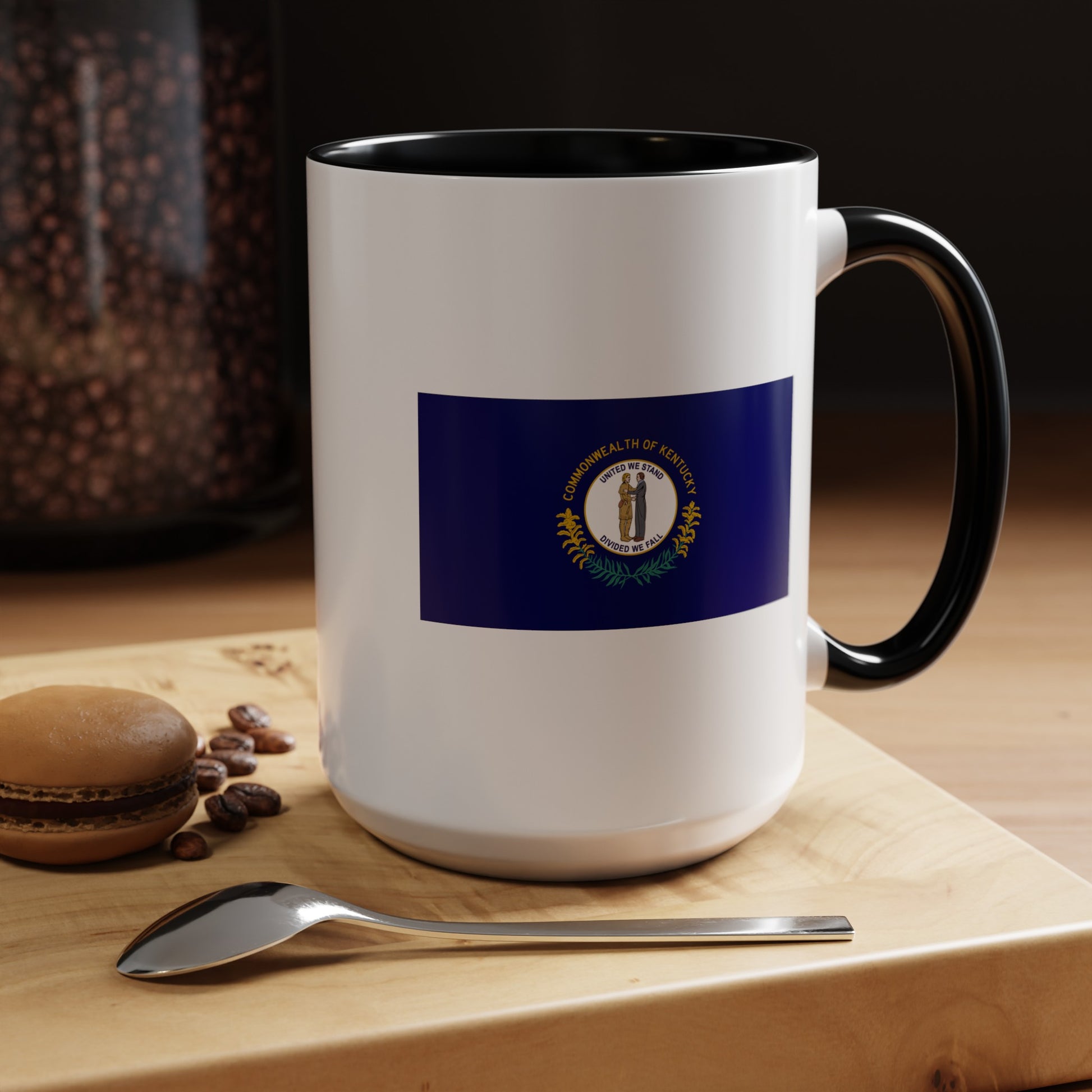 Commonwealth of Kentucky State Flag - Double Sided Black Accent White Ceramic Coffee Mug 15oz by TheGlassyLass.com