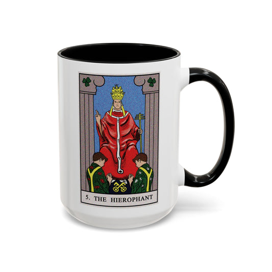The Hierophant Tarot Card Coffee Mug - Double Sided Black Accent White Ceramic 15oz by TheGlassyLass.com