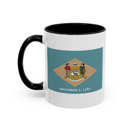 Delaware State Flag - Double Sided Black Accent White Ceramic Coffee Mug 11oz by TheGlassyLass.com