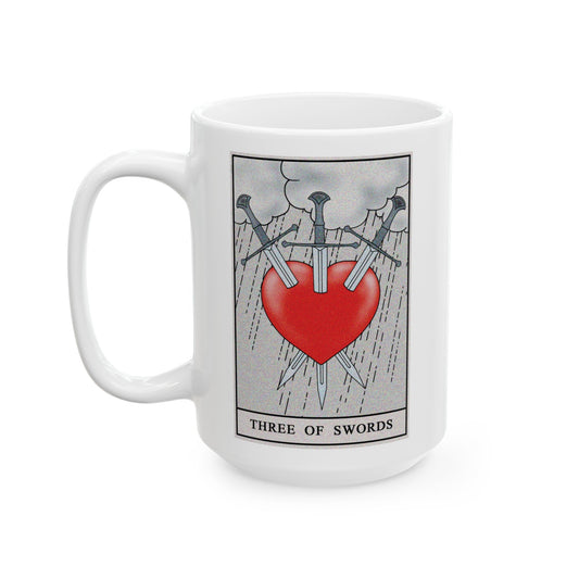 Two of Swords Tarot Card Coffee Mug - Double Sided White Ceramic 15oz by TheGlassyLass.com