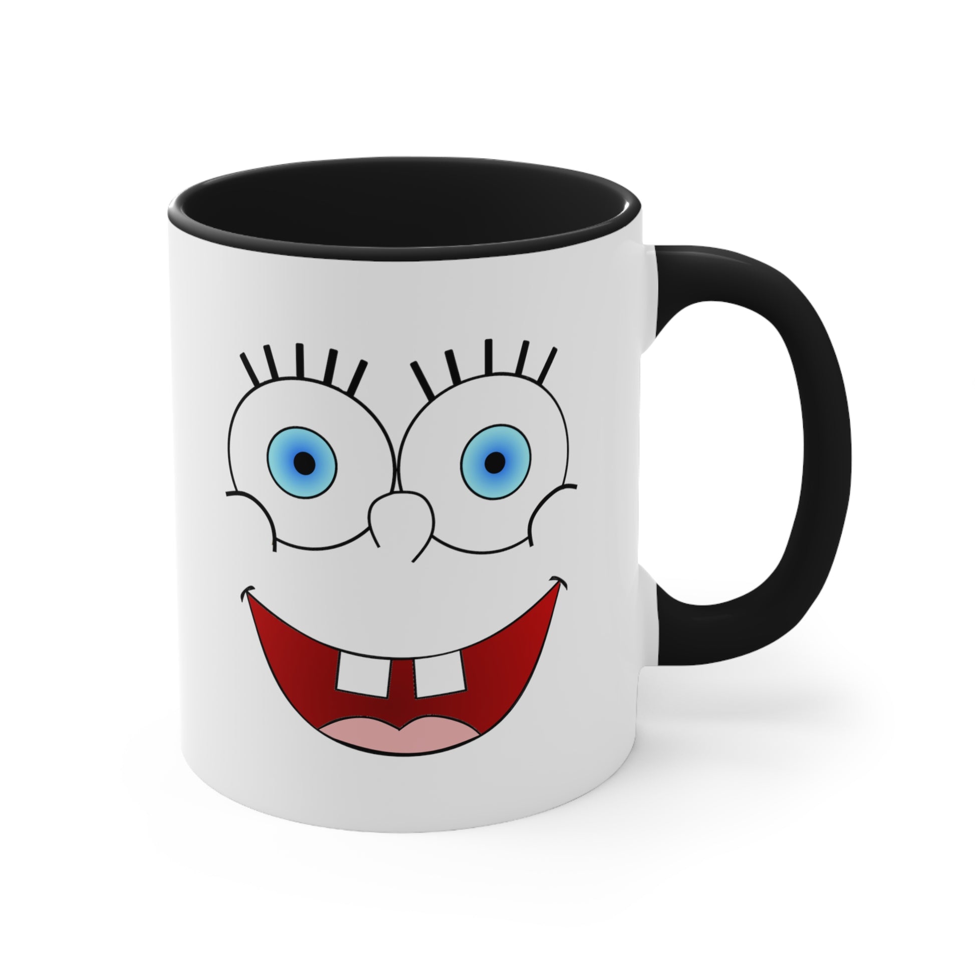 SpongeBob ish Coffee Mug - Double Sided Black Accent White Ceramic 11oz by TheGlassyLass.com