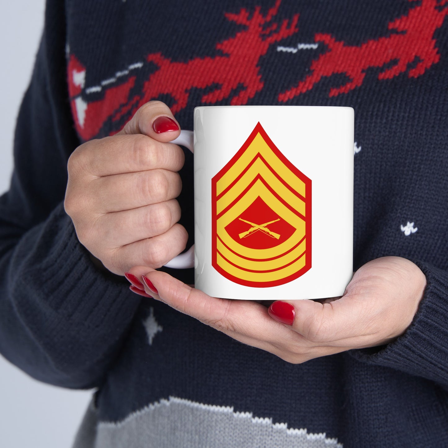 United States Marine Corps Master Sergeant (E-8) Chevron Coffee Mug - Double Sided White Ceramic 11oz - by TheGlassyLass.com