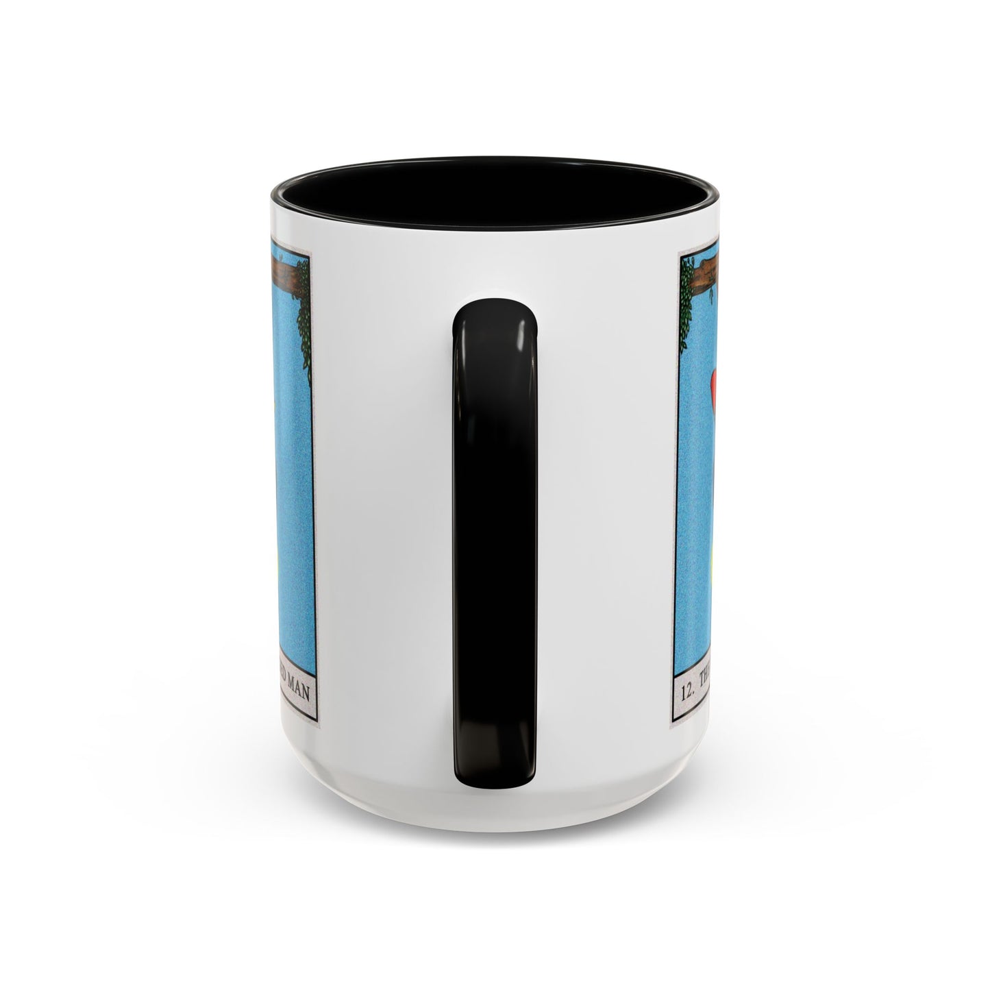 The Hanged Man Tarot Card Coffee Mug - Double Sided Black Accent White Ceramic 15oz by TheGlassyLass.com