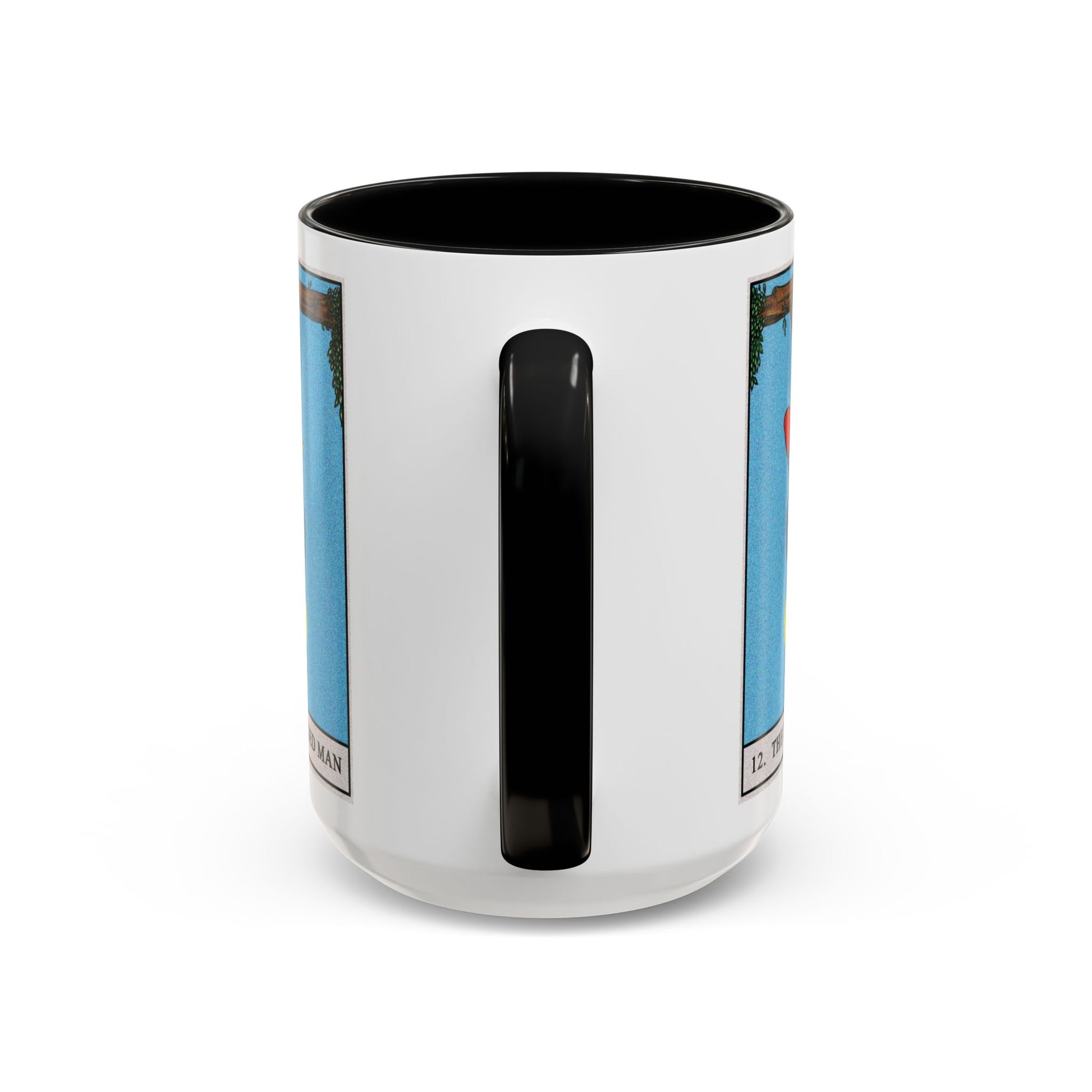 The Hanged Man Tarot Card Coffee Mug - Double Sided Black Accent White Ceramic 15oz by TheGlassyLass.com