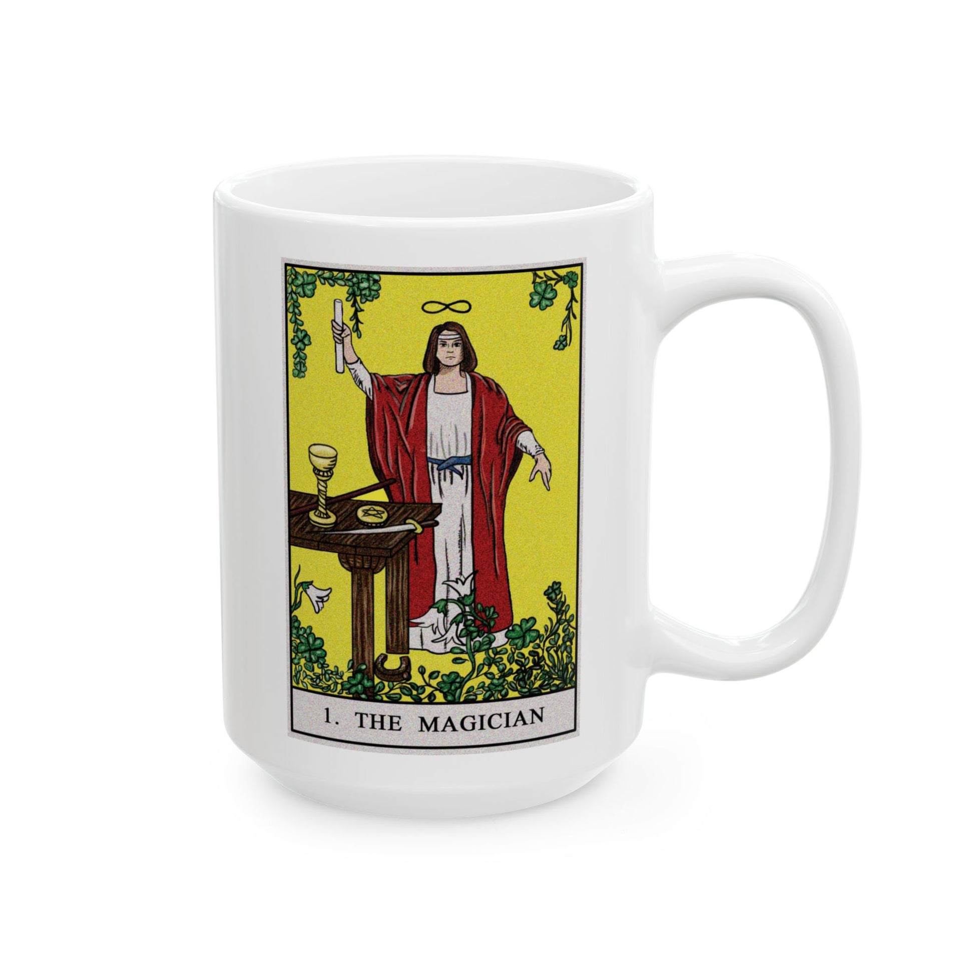 The Magician Tarot Card Coffee Mug - Double Sided White Ceramic 15oz by TheGlassyLass.com