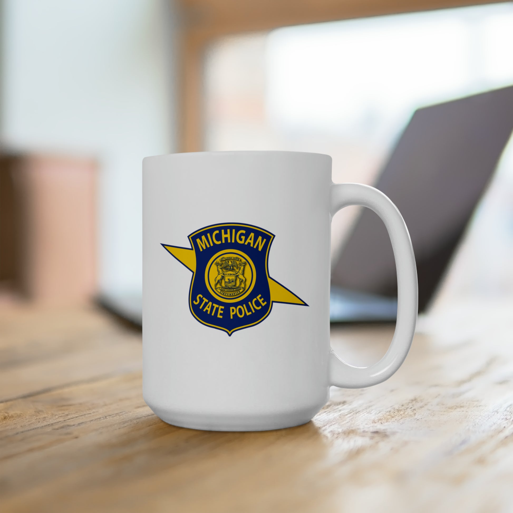 Michigan State Police Coffee Mug - Double Sided White Ceramic 15oz by TheGlassyLass.com