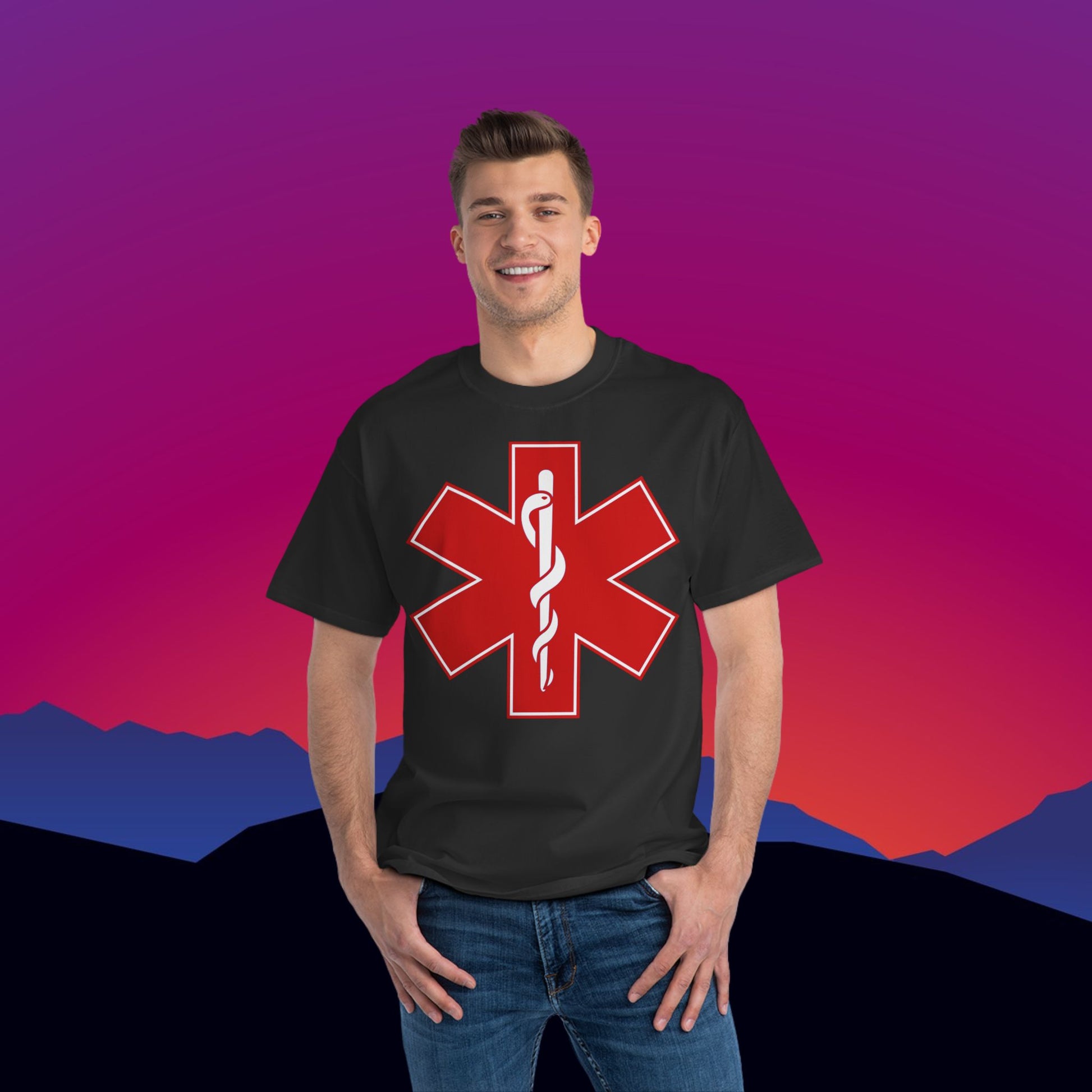 EMS Emergency Medical Service T-Shirt: (Hanes Beefy-T 100% Preshrunk Cotton Custom Printed by TheGlassyLass.com