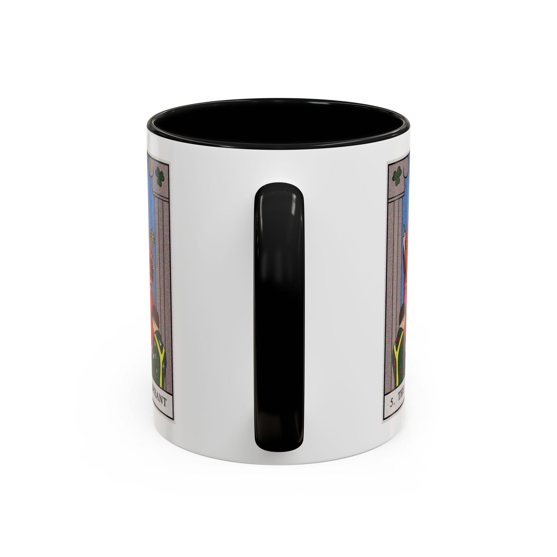 The Hierophant Tarot Card Coffee Mug - Double Sided Print, Black Accent White Ceramic, 11oz by TheGlassyLass.com