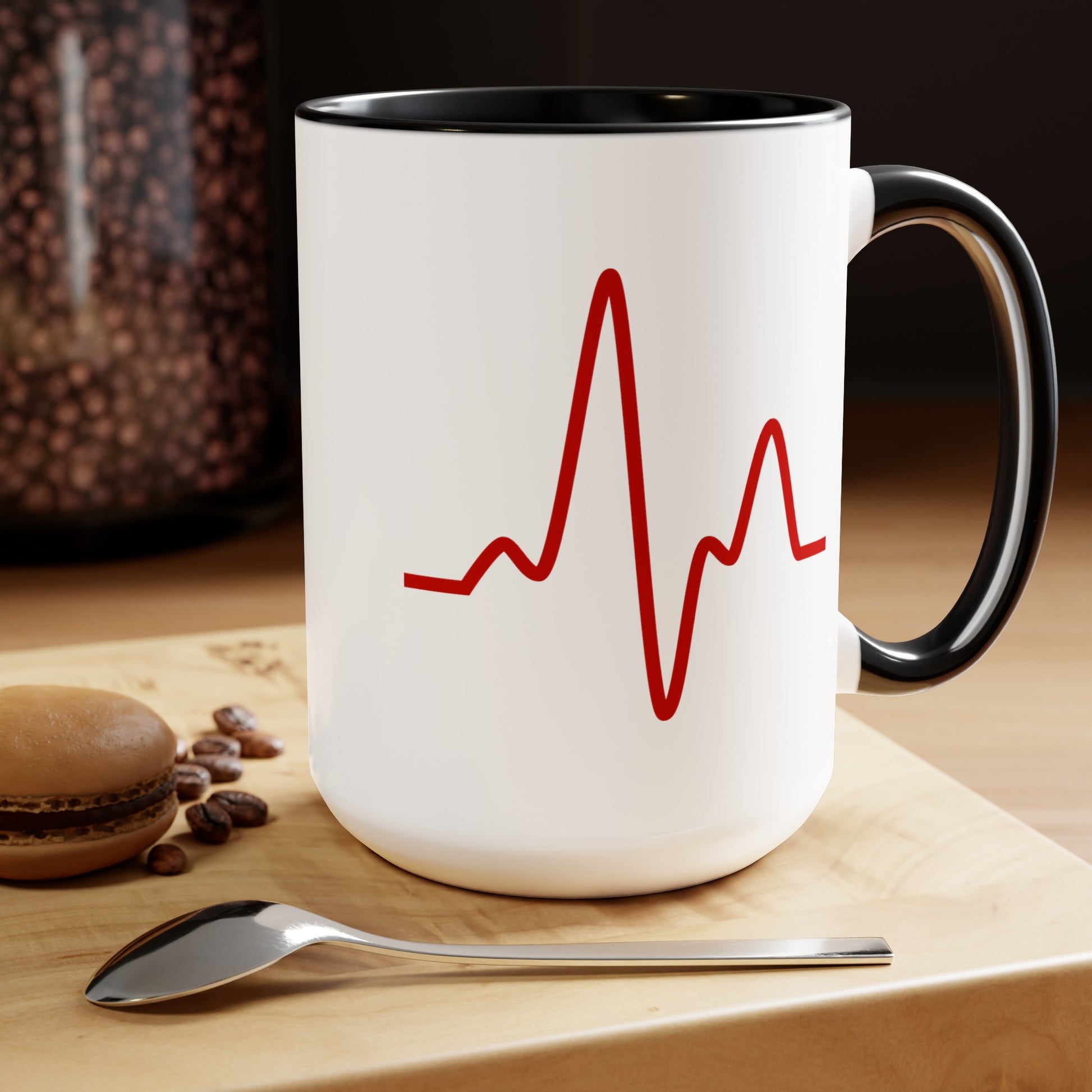 Sine Wave Coffee Mug - Double Sided Black Accent White Ceramic 15oz by TheGlassyLass.com