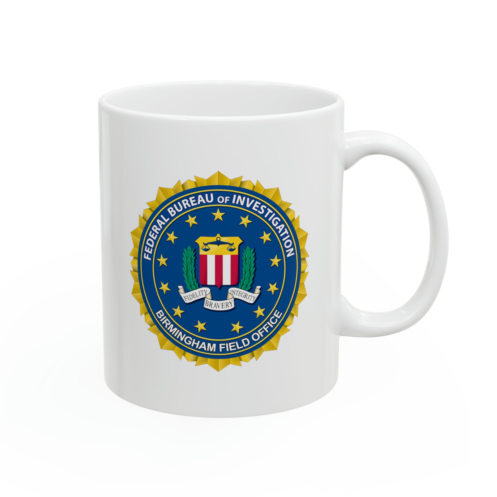 The FBI Birmingham Field Office Coffee Mug - Double Sided 11oz White Ceramic by TheGlassyLass.com