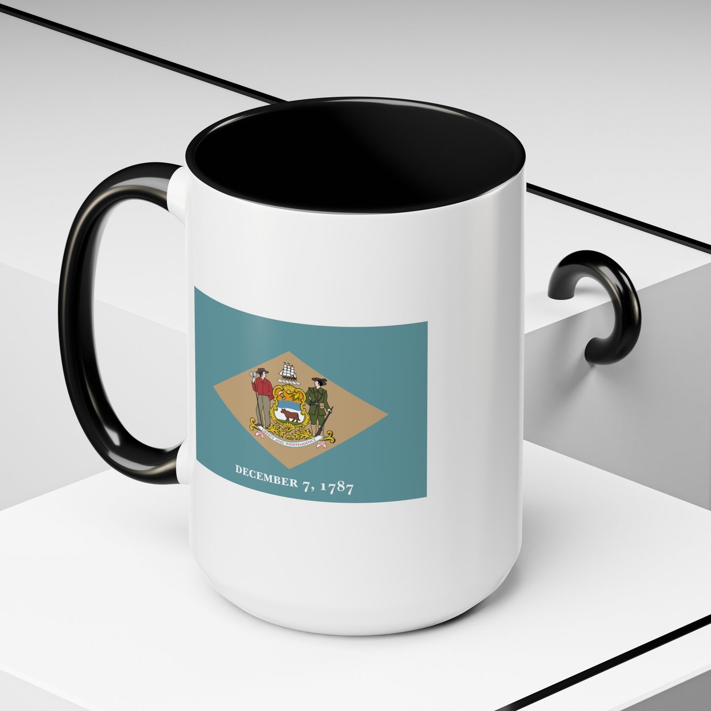 Delaware State Flag - Double Sided Black Accent White Ceramic Coffee Mug 15oz by TheGlassyLass.com