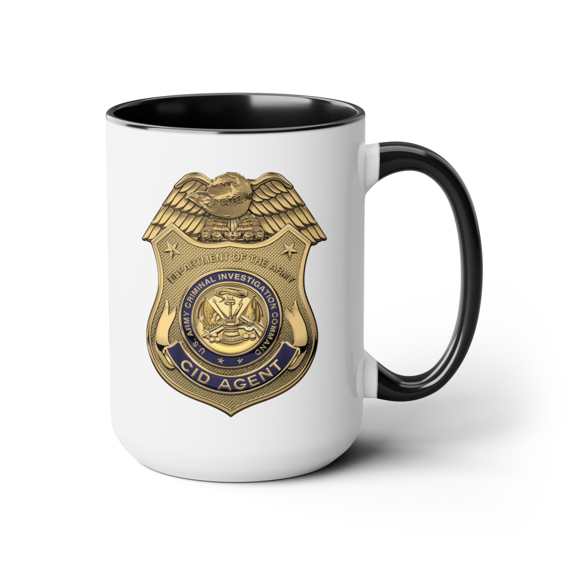 Army CID Agent Badge Coffee Mug - Double Sided Black Accent White Ceramic 15oz by TheGlassyLass.com