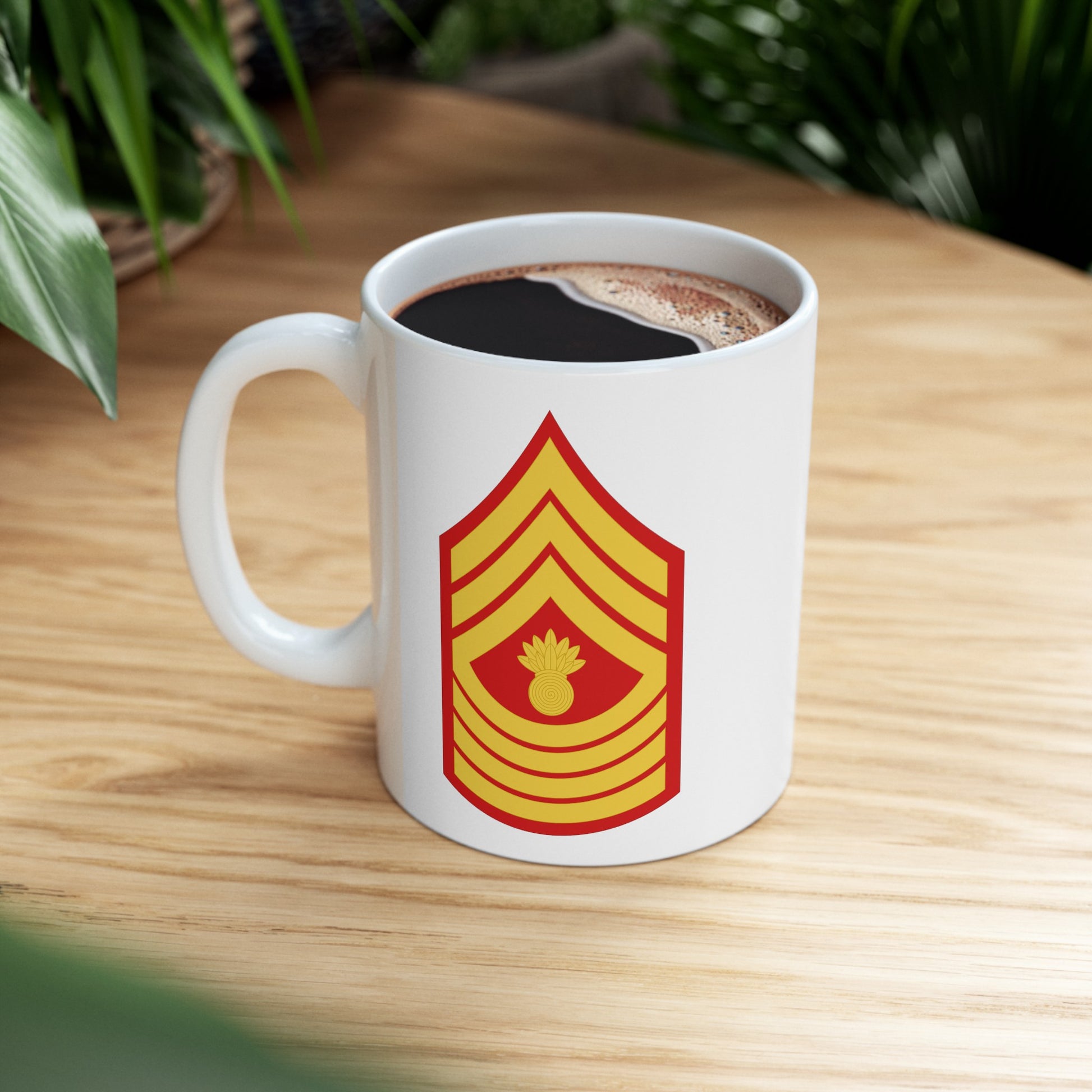 United States Marine Corps Master Gunnery Sergeant (E-9) Chevron Coffee Mug - Double Sided White Ceramic 11oz - by TheGlassyLass.com