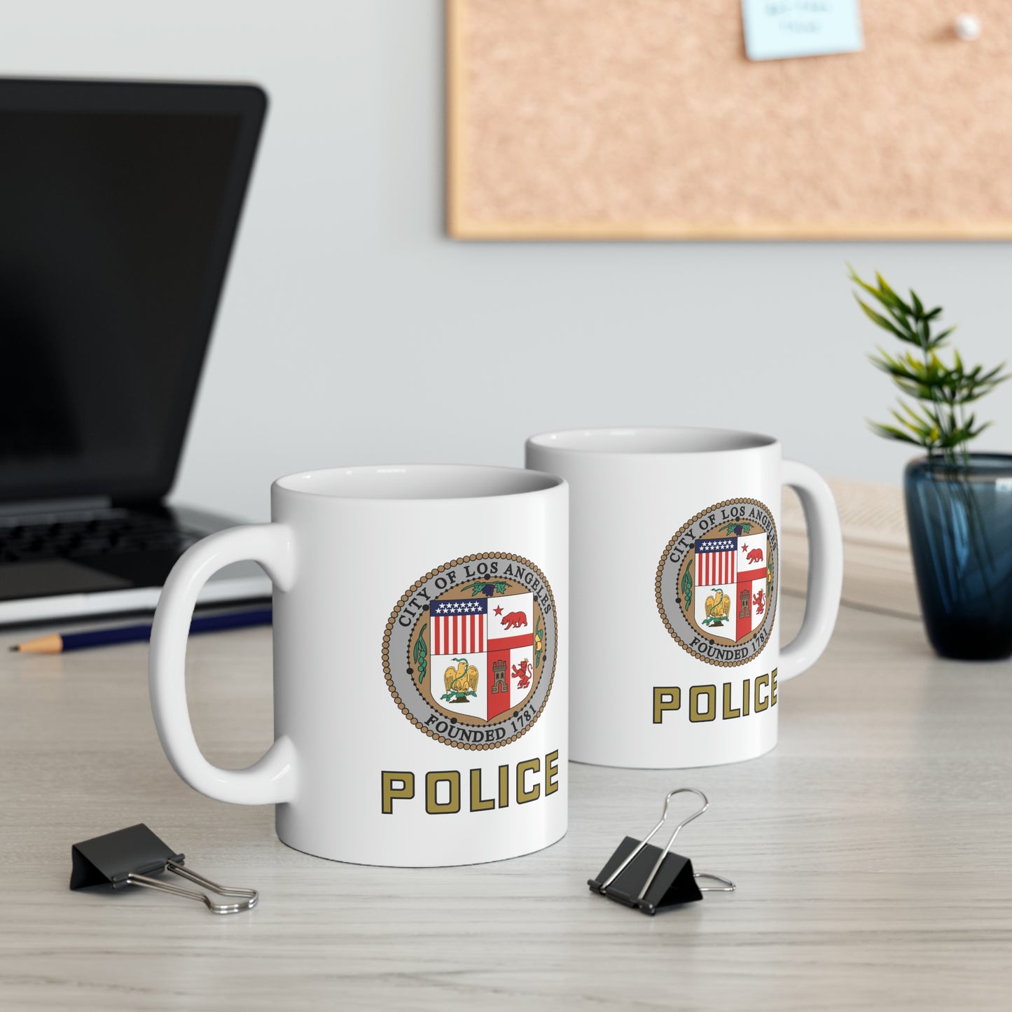 LAPD Coffee Mug - Double Sided White Ceramic 11oz by TheGlassyLass.com