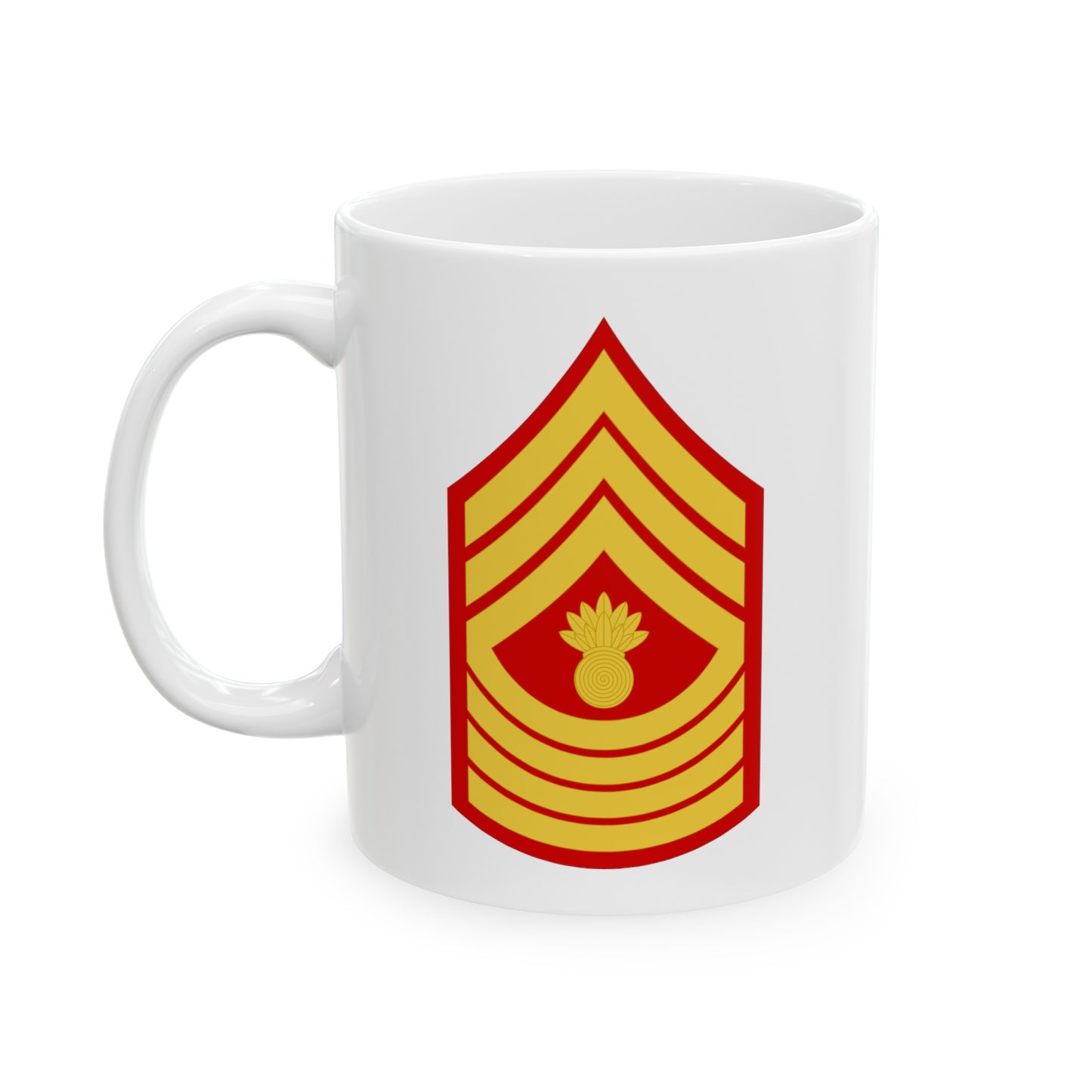 United States Marine Corps Master Gunnery Sergeant (E-9) Chevron Coffee Mug - Double Sided White Ceramic 11oz - by TheGlassyLass.com