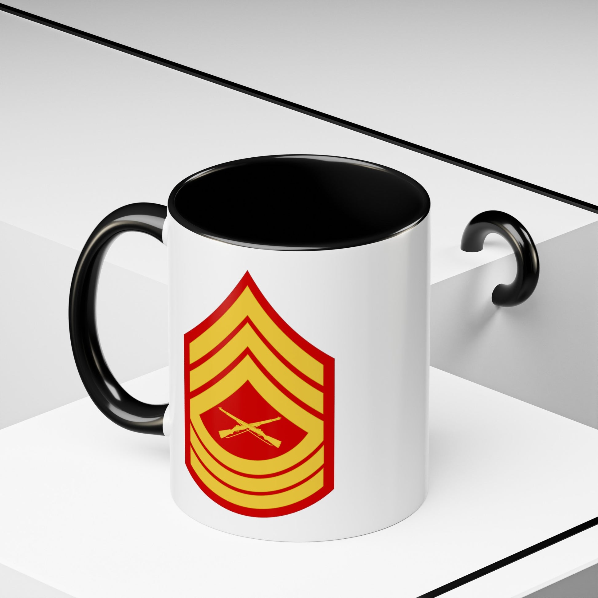 United States Marine Corps Master Sergeant (E-8) Chevron Coffee Mug - Double Sided Black Accent White Ceramic 11oz - by TheGlassyLass.com